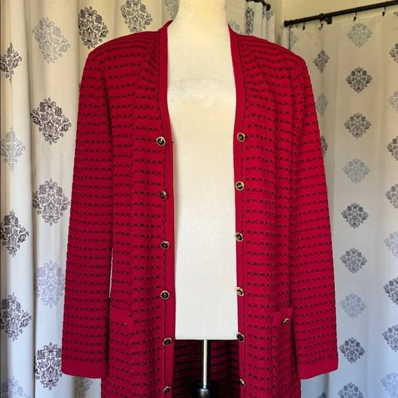 St. John Red and Black Striped Sweater - Picture 2 of 5